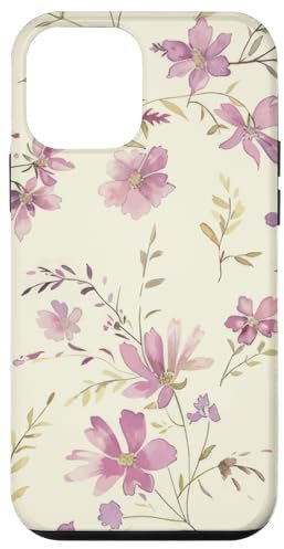Custodia per iPhone 12 mini Rami floreali pastello in lilla e crema