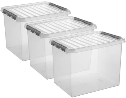 Aufbewahrungsbox mit Deckel von Sunware Q-Line 52 L 3-er Set 50 x 40 x 38 cm transparent Kunststoff