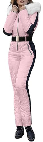 Meaunzyl Skianzug für Damen, Winter, sportlich, Schneebekleidung, mit Kapuze, Schneemantel und Snowboardhose, weich, Jumpsuit für Damen, Outdoor, Camping, Weihnachten, Geschenke, Rosa, 42