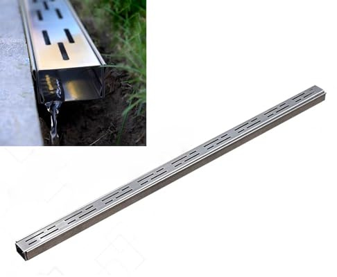 Rejilla Desague Jardin Kit de Drenaje de Zanja de Acero Inoxidable para Exteriores, Drenaje de Canal Rectangular con Rejilla de Metal, Filtro de Drenaje Resistente para Bloquear Los Desechos(100x7x3cm