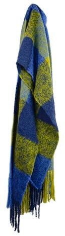 PREMIUMARMADA Großer Wollschal mit Alpaka Wolle flauschig warm (blau grün)
