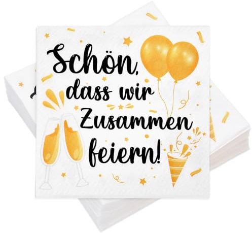 100 Servietten Geburtstag Tischdeko, Schön, dass wir zusammen feiern, Champagner, 3 Lagen 33 x 33 cm Servietten, Geburtstag und Urlaub Servietten