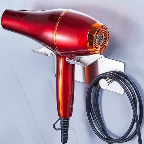 WAYASI Föhnhalter Wand Ohne Bohren, Föhn Halterung, Fönhalter Wandhalterung, Aufbewahrung Fön, Föhnhalterungen Bad, Selbstklebend Haartrocknerhalter, Silber