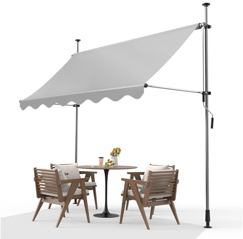 Klemmmarkise mit Handkurbel Balkon 300x120cm, Balkonmarkise Höhenverstellbar UV-beständig, Sonnenschutz Wasserdicht Ohne Bohren, Markise Handkurbel, Faltmarkise Außen, Gartenmarkise, Hellgrau