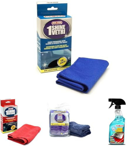 Ma-Fra 1Shine Esterni Panno in Microfibra per Esterni Auto, Ideale per Applicazione e Rimozione di Polish e Cere x3 + Super Dryer Panno in Microfibra Superfine, ad Alto Grado di Assorbimento