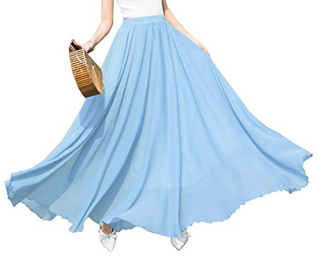 Artykey Jupe Longue Femme Élégante Taille Haute A-Ligne Casual Été Boho Danse Fête Plage Maxi Jupe Sky Blue