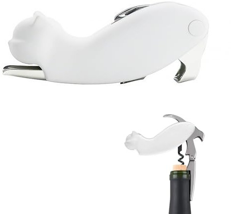 Décapsuleur Vin et Bière Multifonction, Tire-Bouchon en Forme de Chat en Acier Inoxydable avec Coupe-Capsule et Poignée Ergonomique, Ouverture Facile et Originale (Blanc)
