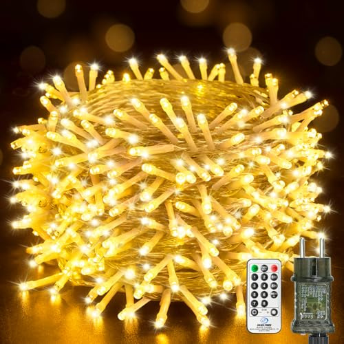 btfarm 30M 300 LED Lichterkette Außen Strom mit Fernbedienung, Timer Lichterketten Innen mit Stecker, 8 Modi Christmas Lights IP65 Wasserdicht für Garten Baum Weihnachten Balkon Outdoor, Warmweiß