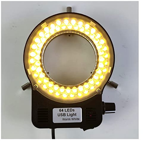 Microscope USB Color 64 LED Ring Light Source Illuminator Lamp Adjustable Monocular Trinocular Stereo(Warm White)