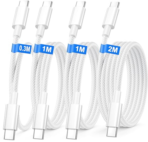 Cable iPhone 16 15 [0.3+1+1+2M/Lot de4], 60W Câble Chargeur Type C pour iPhone 17/16/16 Pro Max/15 Plus/15 Pro/15/iPad Pro/Air/MacBook Air/Samsung S26/S25/S24, Cable USB C Charge Rapide Nylon Cordon