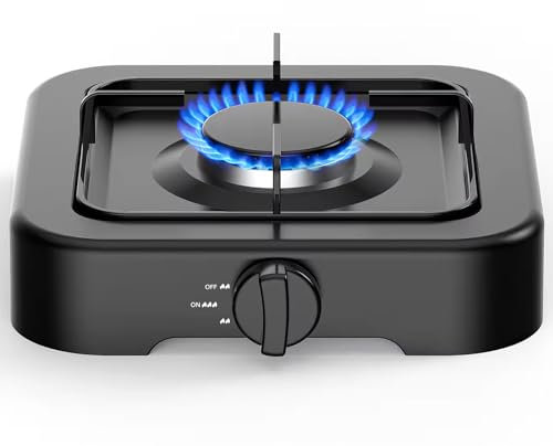 Fornello a gas da campeggio portatile a bruciatore singolo, fornello GPL con controllo della temperatura regolabile e accensione automatica, perfetto per campeggio barbecue e patio