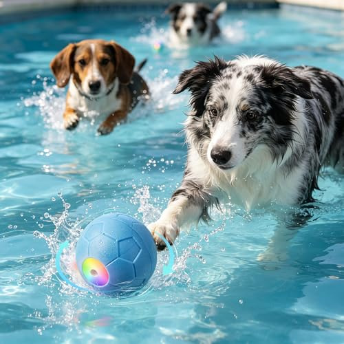 Pet Prime Intelligentes interaktives Hundespielzeug, Automatischer beweglicher Hundeball mit bunten Lichtern, drehbarer Hundeball aus E-TPU-Material, über USB-C wiederaufladbar (Blau)