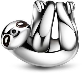 Alstiva Niedlicher & entspannter Faultier-Charm 925 Sterling Silber 5A Zirkonia Charm Anhänger für Armband Bead Pendant für Europäische Armbänder Halsketten Schmuck Geschenk für Frauen Freundin Damen