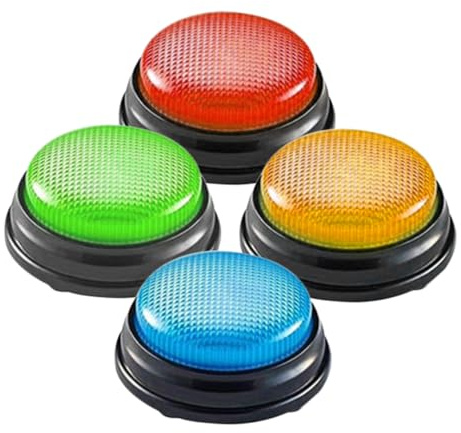 FUNNETOYU 4 Botones de Respuesta Educativos para Niños con Timbre de Plástico, Herramienta Versátil para Juegos de Preguntas en Aula y Celebraciones