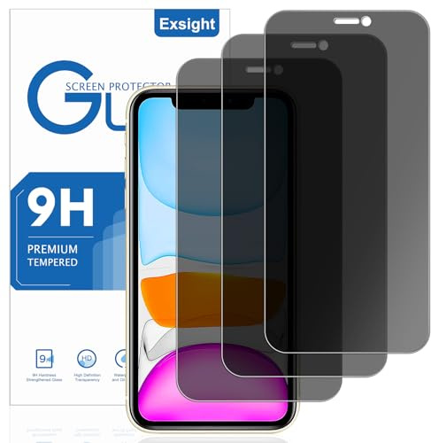 Exsight Confezione da 3 pellicole protettive per la privacy per iPhone 11/XR da 6,1, durezza 9H+, in vetro temperato anti-spia, compatibile con sblocco delle impronte digitali, protezione dagli urti