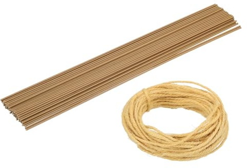sourcing map 50Pcs 2 Gauge Floral Wire, 11.81 Length Flower Stem Wires with 0.08 x 32.8ft Twine for Wreath Making, Flower Arrangement, Yellow