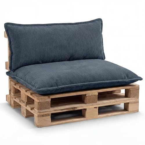 Gutekissen® Palettenkissen Set – Sitzkissen für Europaletten – Palettenpolster, Gefüllt mit Granuliertem Poulirette-Schaum PLL (Dunkelblau, Set (Sitzkissen 120x80 +Rückenlehne 120x40))