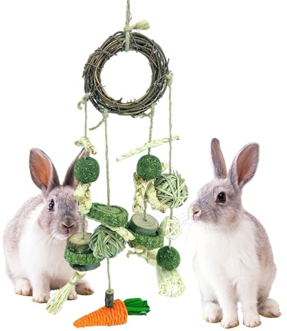 Jouets à mâcher pour petits animaux – Friandises naturelles suspendues, collation de lapin fabriquée à la main, enrichissement pour animaux de compagnie | Jouet à mâcher sûr pour lapins, cochons d'Ind