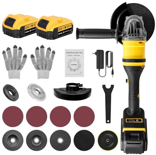 Sararoom 21V Cordless Angle Grinder with 2 x 5000mAh Batteries, 1500W 30000RPM Brushless Electric Angle Grinder Tool, 4-1/2 Inch, 125mm Power Grinder for Cutting Polishing and Sharpening