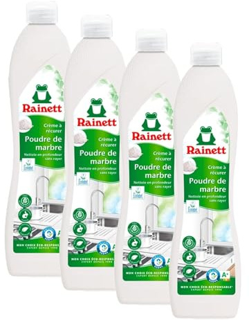 RAINETT - Crème à Récurer - Nettoie en Profondeur Sans Rayer - Formule à Base de Poudre de Marbre & Minéraux - Spéciale Cuisine - Ecolabel - 500 ml (Lot de 4)