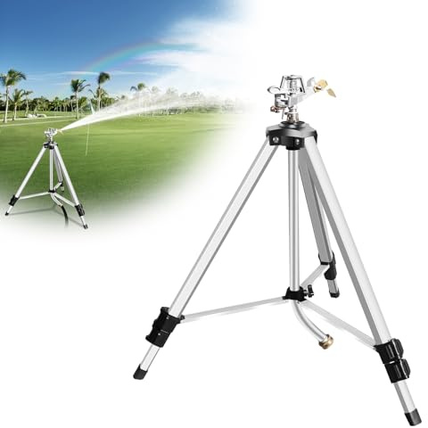 Heavy Duty Impact Sprinkler on Tripod Base,36 Inch Tripod Sprinkler with Brass Nozzle for Yard Large Area,Extra Tall 360 Degree Rotating,Waters Up to 80 Ft,Legs Extend Up to 36