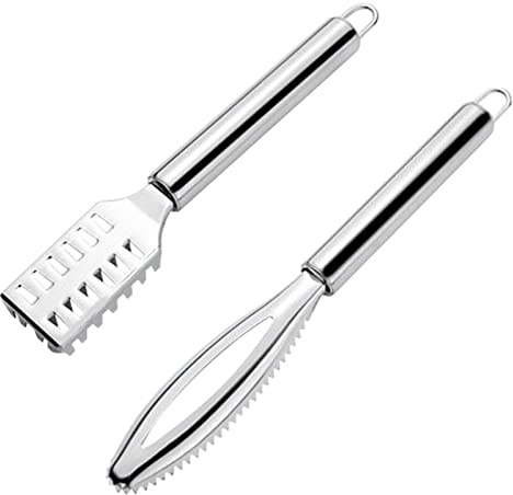 Fish Scaler Remover, Fish Scales Scraping Tool, Fishes Scaler Scraper with Grip Handle Fast Cleaning Skin Steel Brush Fishes Peeling Scraper(COLOR:Silver)