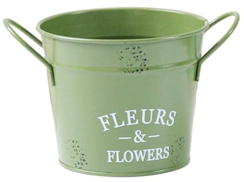 Secchio porta attrezzi, secchio da giardino per la raccolta del fango porta attrezzi in metallo verde militare vintage con manici per appassionati di giardinaggio, 5 x 4 pollici, giardino