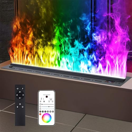 Chimenea eléctrica, chimenea de vapor de agua 3D con 168 colores RGB, aplicación/táctil/control remoto, humidificador de niebla fría, apagado automático, acero inoxidable cepillado, 70 cm