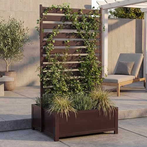 Mendler Aluminium Beet mit Rankgitter HWC-P97 158x90x75cm - Dunkelbraun | Blumenkasten, Pflanzkübel, Spalier
