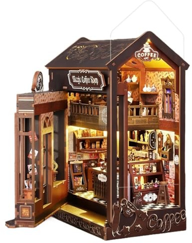 DIY Book Nook Kit - Wooden Crafts For Adults Magic Coffee Shop – Opening Structure & Mystical Details - 3D Puzzle, Assembly Bookend For Adult