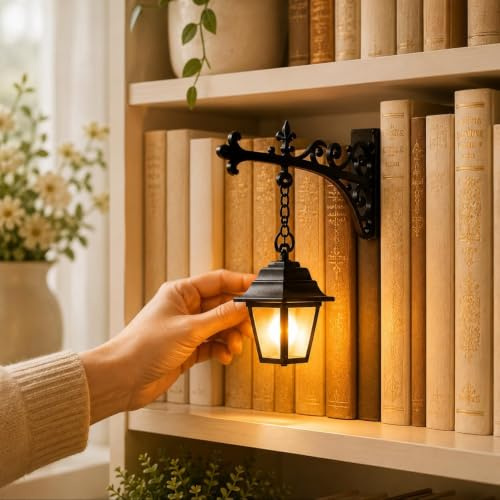 Siebkorb Linterna de biblioteca, iluminación decorativa para estanterías, lámpara de rincón de libros de fantasía vintage, luz de lectura mágica para gusanos de biblioteca, decoración de estante