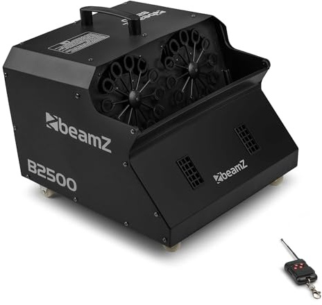 Beamz, macchina per bolle di sapone grandi Bubble Double Maker, con telecomando, 2 rotelle, 2 potenti ventilatori, rete di funzionamento, di color argento, B2500