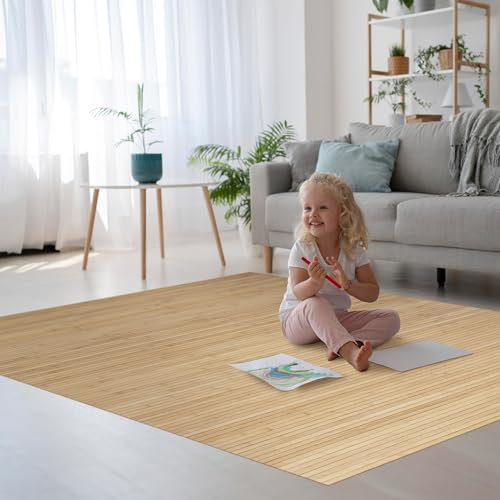 DE-COmmerce Bambusteppich Massive Pure, 140x200 cm, 17mm gehärtete Stege, massiver Teppich ohne Bordüre, Bambusmatte