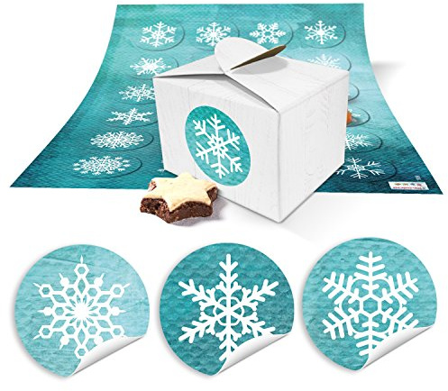 Logbuch-Verlag 24 mini Geschenkboxen Weihnachten weiß türkis mit Schneeflocke Sticker Geschenk Schachtel Box Weihnachtsschachtel 8 x 6,5 x 5,5 cm