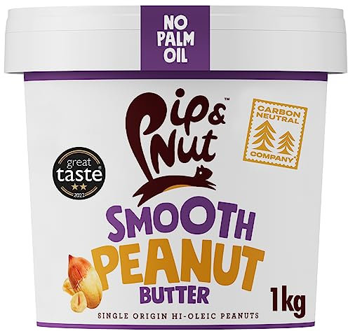 Pip & Nut - Smooth Peanut Butter (1kg) | Natural Nut Butter, No Palm Oil, No Added Sugar, Hi-Oleic Peanuts, High in Unsaturated Fats, Gluten Free, Vegan, Dairy Free