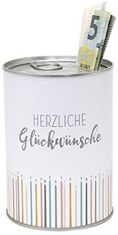 Metall-Spardose - Konservendose-Design - Motiv: Herzliche Glückwünsche - Ø 8,6 cm x H 12 cm