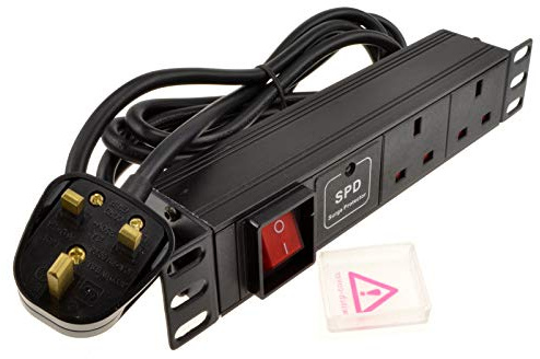 kenable 10 Inch PDU Power Distribution Unit 2 Way UK Sockets Surge Protected with 2.5m Cable and UK Plug for SOHO Data Cabinets