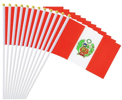 Bandera de Perú Peruana Mini Banderas de Mano Decoraciones de 1 docena (paquete de 12)
