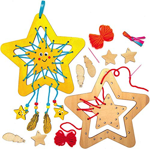 Baker Ross AX407 Stern-Traumfänger-Kits, erstellen Sie Ihre eigenen Traumfänger-Kits für Kinder, Kunst und Handwerk, Wanddekorationen für Mädchen und eine Einführung in das Nähen, 4 Stück