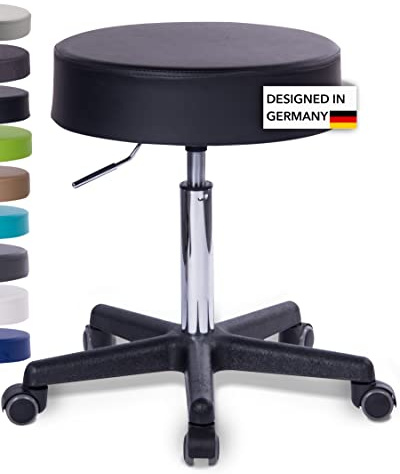 1stuff Rollhocker Squash 40 - ca. 51-71 cm Höhe - Bürohocker mit extra breitem 40 cm Sitz - vielseitiger Arbeits-Hocker - Praxishocker mit Rollen - Studiohocker Schwarz