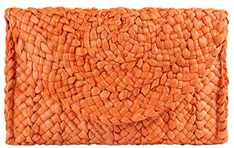EVEOUT Handtasche aus gewebtem Stroh für Damen Vintage Clutches Brieftasche Strand Urlaubstasche Orange