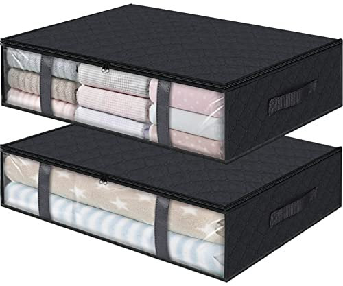 StorageRight Faltbare Aufbewahrungsbeutel für Decken und Bettdecken, Unterbett-Ablage für Kleidung, Schlafzimmer, Schrank, Schlafsaal, Steppdecken, 2 Stück, Schwarz