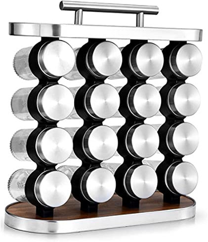Spice Carousel 360° Rotatable Spice Rack, Spice Storage, 8/12/16/20 Spice Jars Food Grade 430 Stainless Steel Rotary Kitchen Spice Rack - Standing Spice Rack (Four Layers)