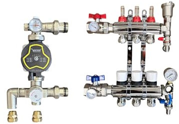 Wärmer System 3 Port Underfloor Heating Manifold with 'A' Rated Auto Pump GPA25-6 III and Blending Valve Set
