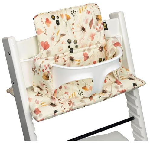 Ukje Sitzkissen kompatibel mit Tripp Trapp Hochstuhl, extra dick gepolstert, Oeko-Tex 100 zertifizierte Sitzauflage, abwaschbar, vielseitiger Sitzverkleinerer für alle Modelle, Wilde Blumen