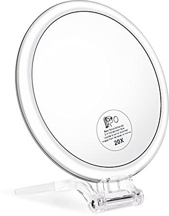 JMH Magnifying Handheld Mirror Double Sided, 1X 20X Magnification Hand Mirror, Travel Folding Held Adjustable Rotation Pedestal, Portable Small Makeup Mirror, 6 Inch