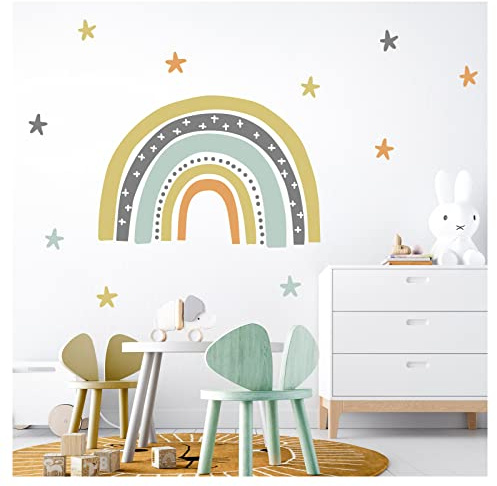 Little Deco Wandaufkleber Regenbogen Sterne Wandsticker für Kinderzimmer Wandtattoo Babyzimmer Deko DL933-3