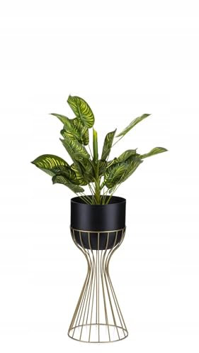 HowHomely Moderne Blumenständer Metall 46 cm Hoch mit Schwarz Blumentopf Rund 18 cm Ø auf Robuste Gold Ständer - Pflanzenständer zur Dekoration Innenräumen