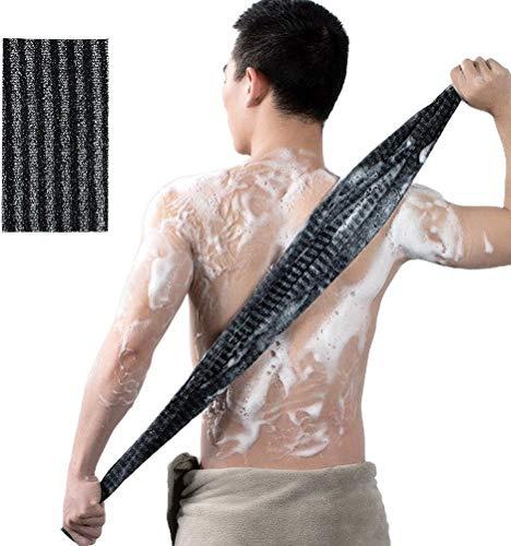 Exfolierande Ryggskrubb för Dusch, Män Kvinnor Exfolierande Kroppsskrubb Tvättlapp Ryggtvätt Ryggskrubber Handduk för Dusch (Randig svart)