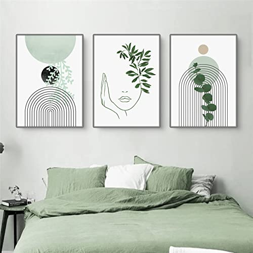 Sarah Duke 3er Poster Set Moderne Bilder Abstrakt Wandbilder Natur Leinwandbilder Grün Pflanze Blätter Wandposter Wohnzimmer Schlafzimmer Decor (Stil B,50x70 cm)